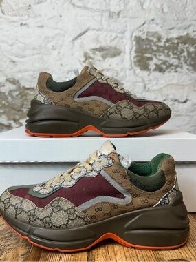 Gucci Brown/Green/Maroon GG Canvas Chunky Runner Sneaker